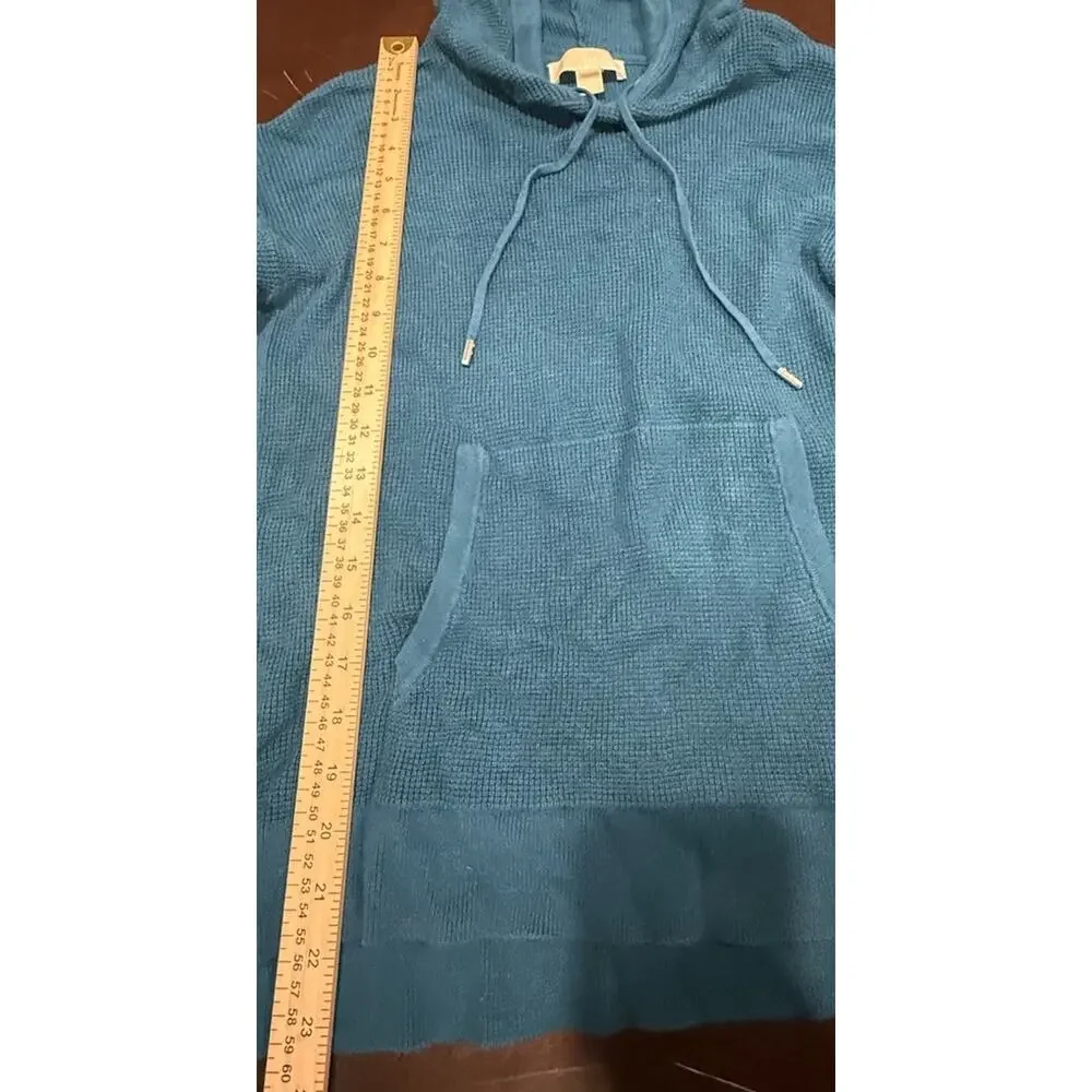 MICHAEL Michael Kors Womens S Teal Hooded Sweater Knit Pullover Drawstring